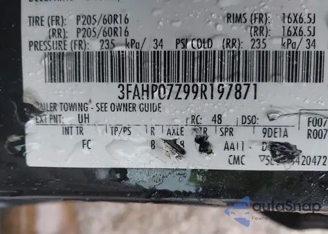 2009 Ford Fusion Se from USA, damaged, VIN 3FAHP07Z99R197871